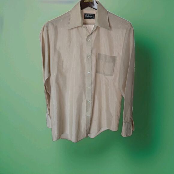Disco Shimmer Stripe Vintage 70s Challenger Men’s Shirt Beige Stripe Long Sleeve - Picture 1 of 10
